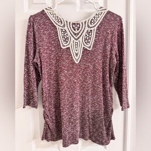 New Recruit Maroon Heather Maternity Blouse with Lacd Detail - size Large